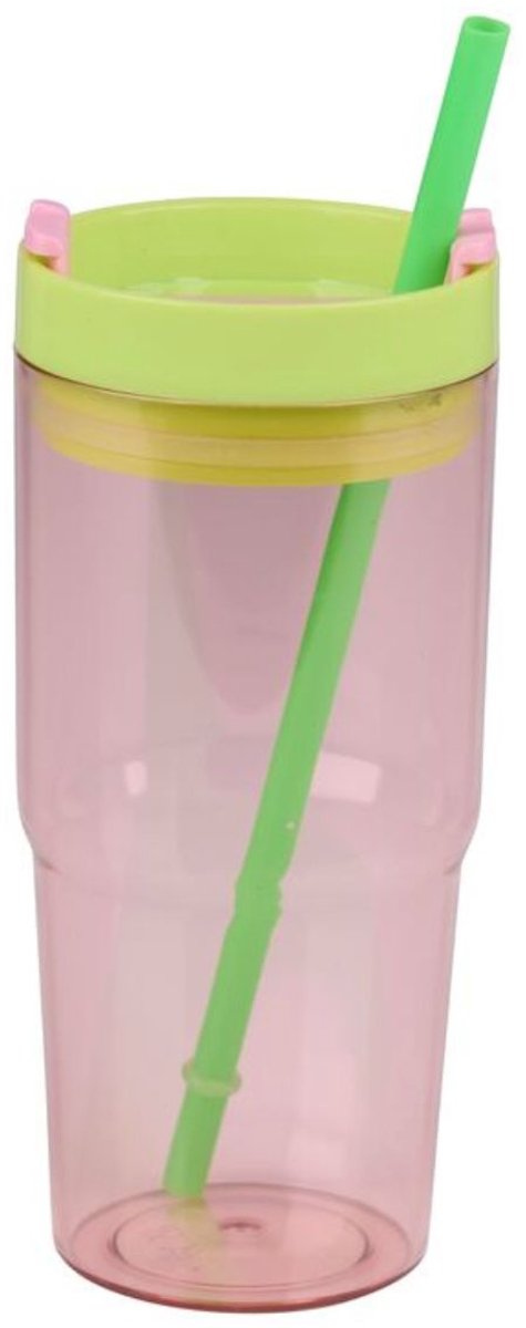 Alpina beker met rietje en handvat 450ml – tumbler – roze