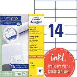 Avery universele etiketten zweckform 3477 105x41mm wit