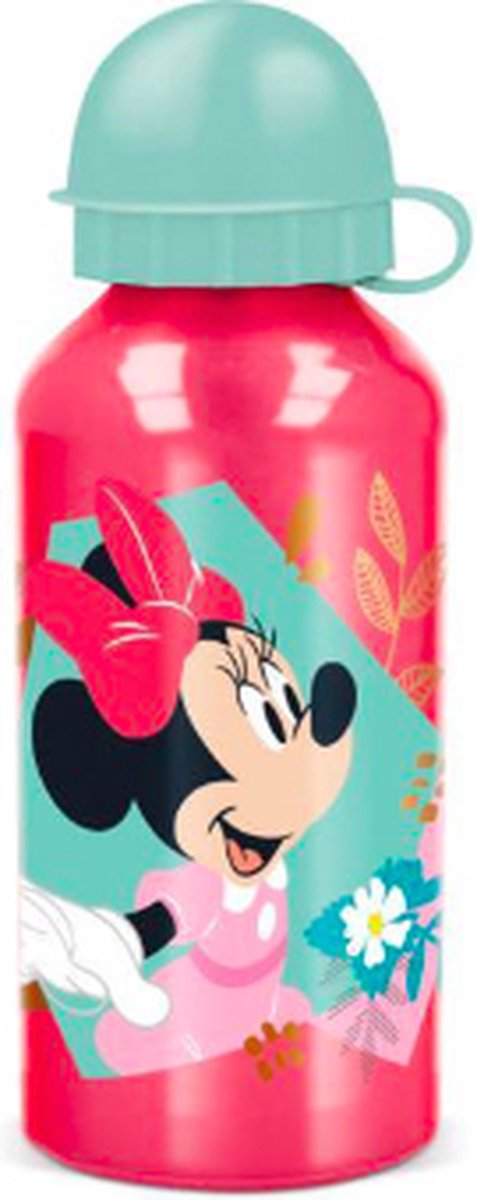 Stor disney's minnie mouse aluminium drinkfles - 400 ml - lichtgewicht – lekvrije schroefdop – drinkfles voor kinderen – rood muntgroen