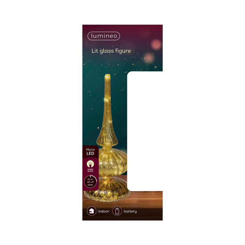 Afbeelding laden in galerijviewer, Lumineo micro led tafelpiek glas ã˜9x23cm goud warm wit
