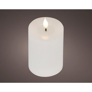 Lumineo realistische led kaars met wax pit en vlam effect ø7.5x13,5cm wit met 6uur timer werkt op batterij