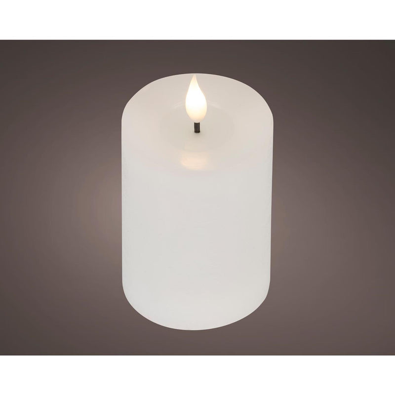 Afbeelding laden in galerijviewer, Lumineo realistische led kaars met wax pit en vlam effect ã˜7.5x13,5cm wit met 6uur timer werkt op batterij
