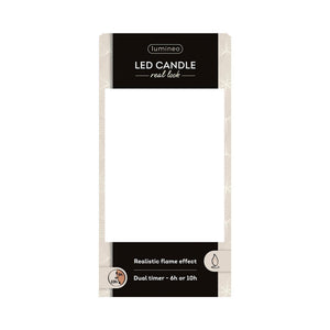Lumineo realistische led kaars met wax pit en vlam effect ø7.5x13,5cm wit met 6uur timer werkt op batterij