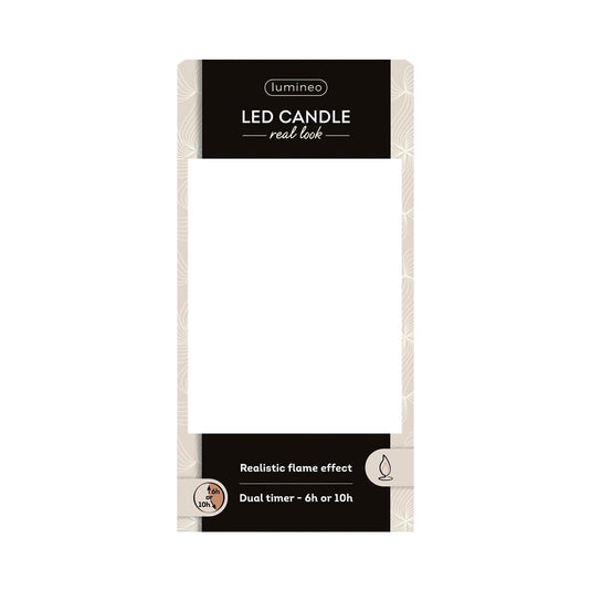 Lumineo realistische led kaars met wax pit en vlam effect ø7.5x13,5cm wit met 6uur timer werkt op batterij