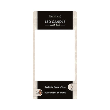 Lumineo realistische led kaars met wax pit en vlam effect ã˜7.5x13,5cm wit met 6uur timer werkt op batterij