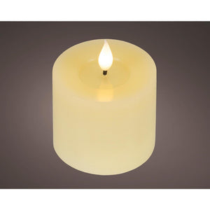 Lumineo realistische led kaars met wax pit en vlam effect ø7.5x9,5cm crã©me met 6uur timer werkt op batterij