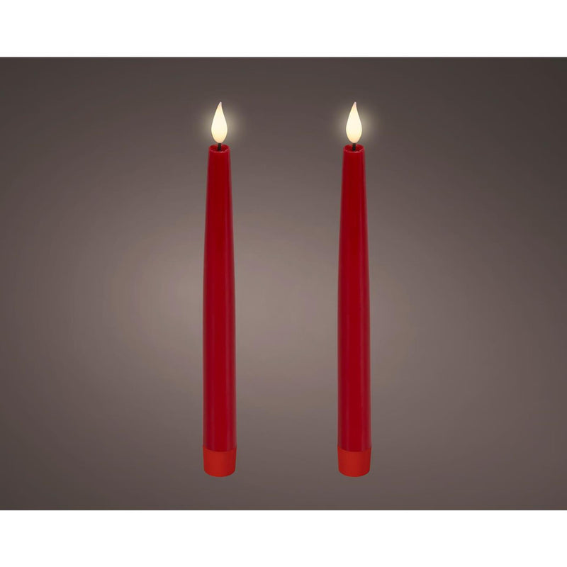 Afbeelding laden in galerijviewer, Lumineo realistische led dineraars met vlam effect ã˜2,2x24,5cm rood met 6uur timer werkt op batterij- 2 stuks
