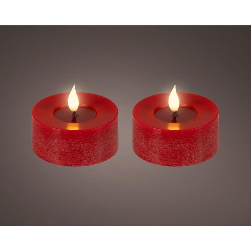 Afbeelding laden in galerijviewer, Lumineo realistische led theelicht met vlam effect ã˜7,5x6cm rood met 6uur timer werkt op batterij- 2 stuks

