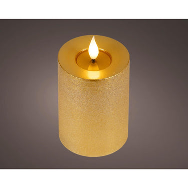 Lumineo realistische led kaars met wax pit en vlam effect ã˜7.5x13,5cm goud met 6uur timer werkt op batterij