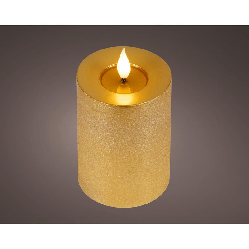 ギャラリービューアに画像をロードする, Lumineo realistische led kaars met wax pit en vlam effect ø7.5x13,5cm goud met 6uur timer werkt op batterij
