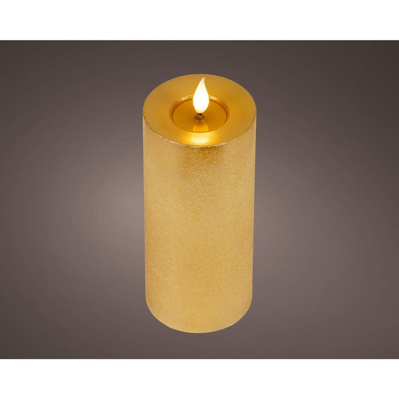 Afbeelding laden in galerijviewer, Lumineo realistische led kaars met wax pit en vlam effect ã˜7.5x20cm goud met 6uur timer werkt op batterij
