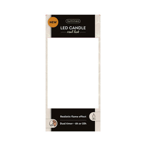 Lumineo realistische led kaars met wax pit en vlam effect ø7.5x20cm goud met 6uur timer werkt op batterij