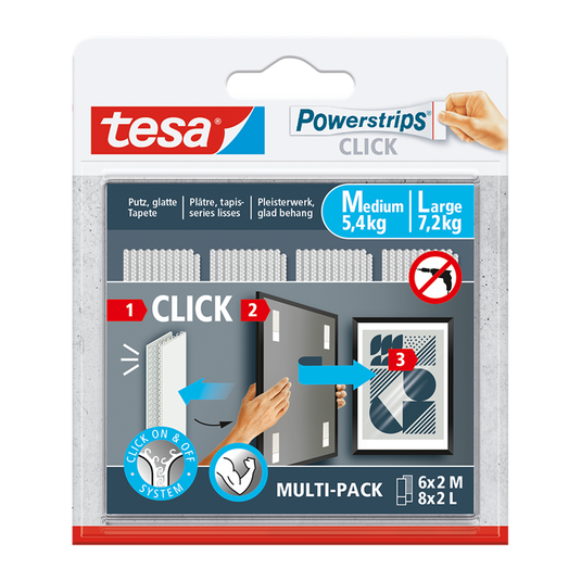 Tesa 1074182 - powerstrips click combo 6x2 m 8x2 l | 6 stuks