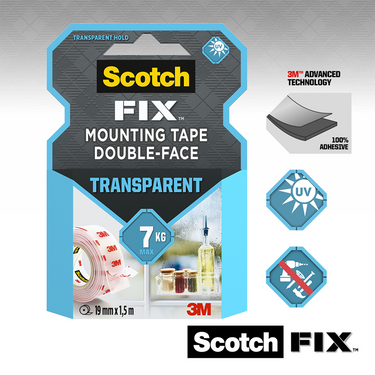 3m 1071432 - scotch-fix™ transparante montage tape 19mmx5m, 1 rol pa | 12 stuks