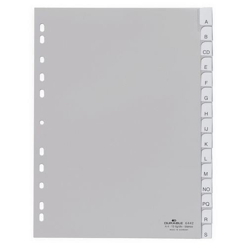 Tabbladen durable 6442 polypropyleen a4 230x297mm grijs 15 tabs