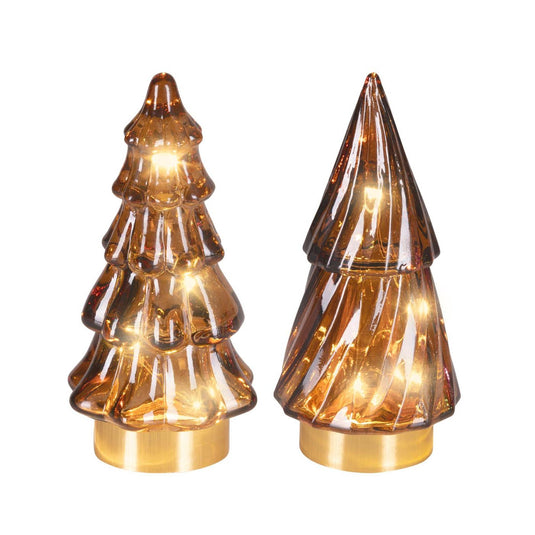 Lumineo micro led kerstboom glas ã˜6x12.8cm bruin warm wit 2 assorti