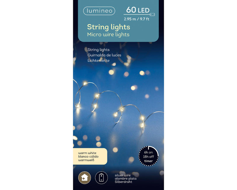 Laden Sie das Bild in Galerie -Viewer, Lumineo strengverlichting micro led 60 lamps voor binnen op batterij met timer 295cm
