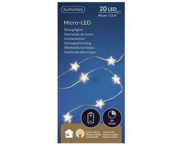 Lumineo micro led verlichting ster zilver warm wit 95cm-20l op batterij