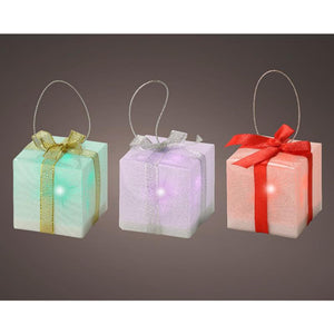 Lumineo kersthanger cadeau met 1 led lamp multikleur effect op batterij