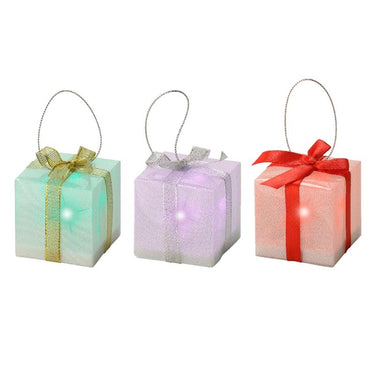 Lumineo kersthanger cadeau met 1 led lamp multikleur effect op batterij