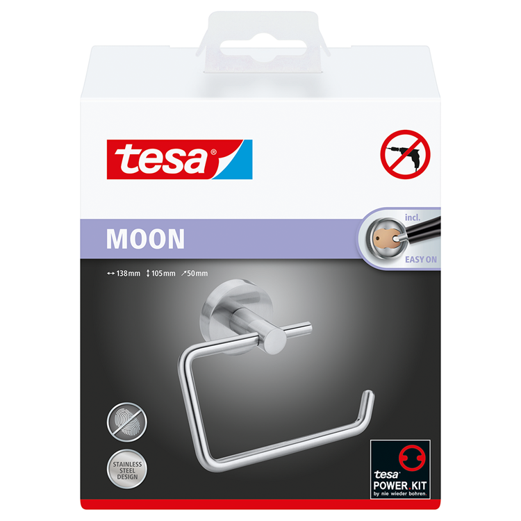 Afbeelding laden in galerijviewer, Tesa toiletrolhouder moon roestvrijstalen look zelfklevend zonder boren – 53x140x99mm
