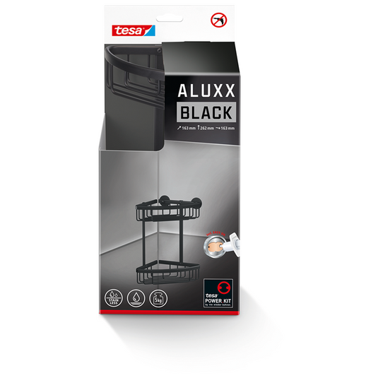 Tesa doucherek aluxx black 2-niveaus matzwart badkamer zelfklevend zonder boren – 163x260x170mm