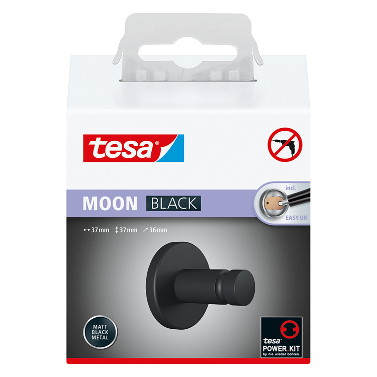 Afbeelding laden in galerijviewer, Tesa handdoekhaken moon black matzwart badkamer toilet zelfklevend zonder boren – 37x37x36mm
