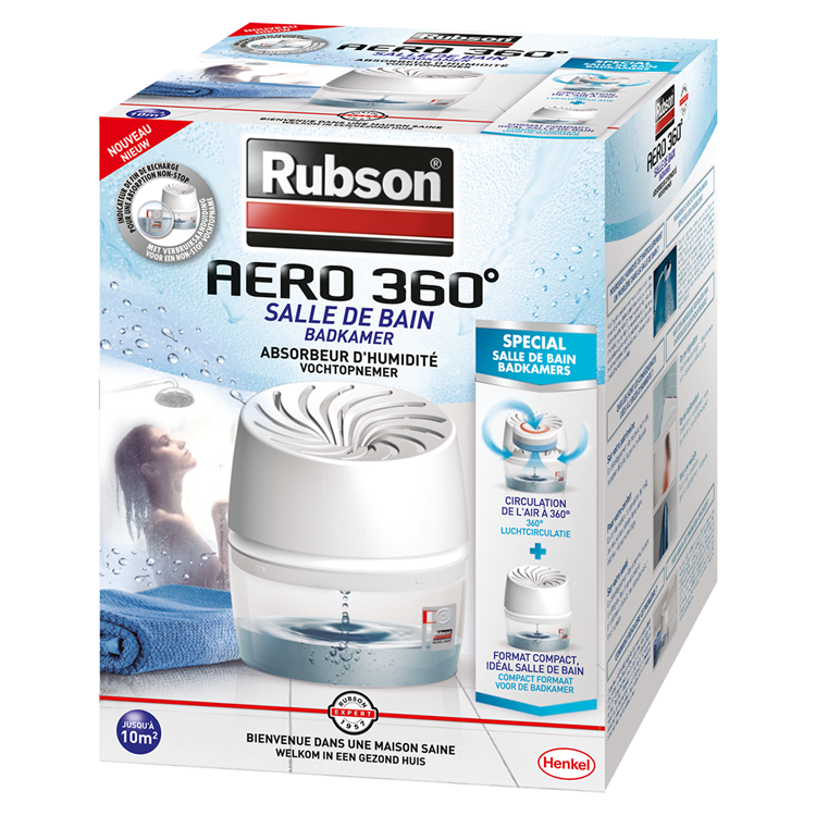 Laden Sie das Bild in Galerie -Viewer, Rubson vochtopnemer aero360 compact 450g box | vochtvangende luchtontvochtiger toestel | ontvochter | vochtopnemer binnenhuis.
