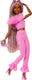 Barbie deluxe stijl - zachtroze set met namaakbont - pop