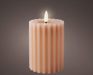 Lumineo led kaars wax ribbel licht roze h12,3cm dia 7,5 cm met 6 uurs timer-werkt op batterijen 2x aaa ( niet inbegrepen)