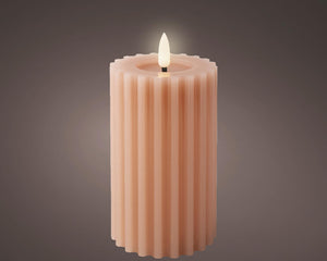 Lumineo led kaars wax ribbel licht roze h14,8cm dia 7,5 cm met 6 uurs timer-werkt op batterijen 2x aaa ( niet inbegrepen)