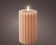 Lumineo led kaars wax ribbel licht roze h14,8cm dia 7,5 cm met 6 uurs timer-werkt op batterijen 2x aaa ( niet inbegrepen)