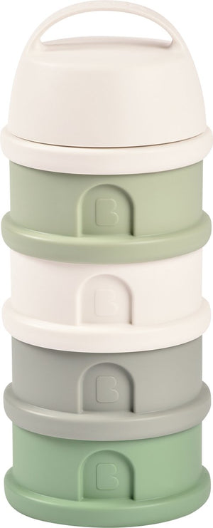 Béaba melktoren - baby melkpoeder doseerdoosjes - 4 laagse melkpoeder toren - babyvoeding bewaarbakjes - bpa vrije poedertoren - cotton sage green