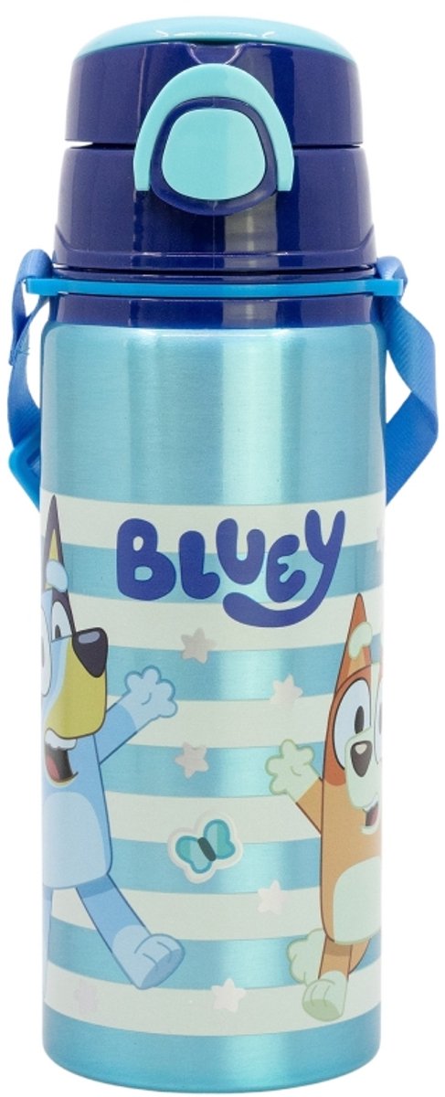 Bluey drinkfles kind – 730 ml – aluminium – met rietje drukknop – bpa-vrij – herbruikbare waterfles met draagkoord – bingo design