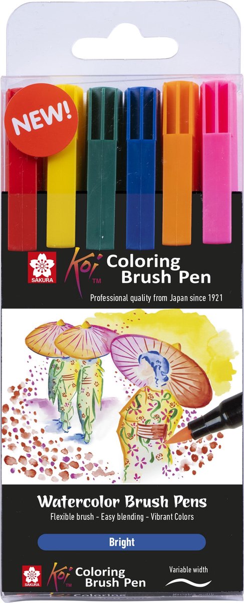 Afbeelding laden in galerijviewer, Sakura koi coloring brush pen set bright | 6 kleuren
