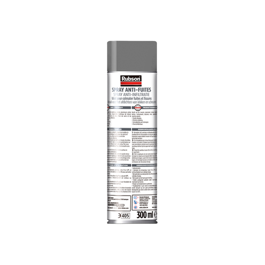 Rubson anti - infiltratie spray 300ml grijs | coating isolatie spray grijs | overschilderbaar repair coating spray | universele toepassing | vloeibaar rubber seal | rubber spray rubber coating.