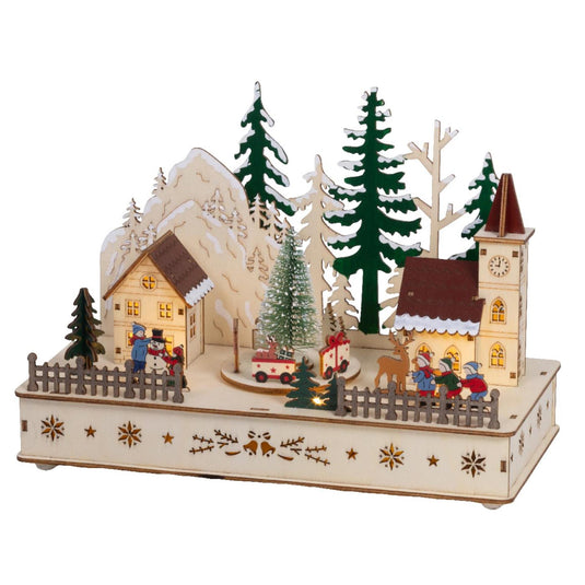 Lumineo kerstscene hout led 14x28x20cm warm wit