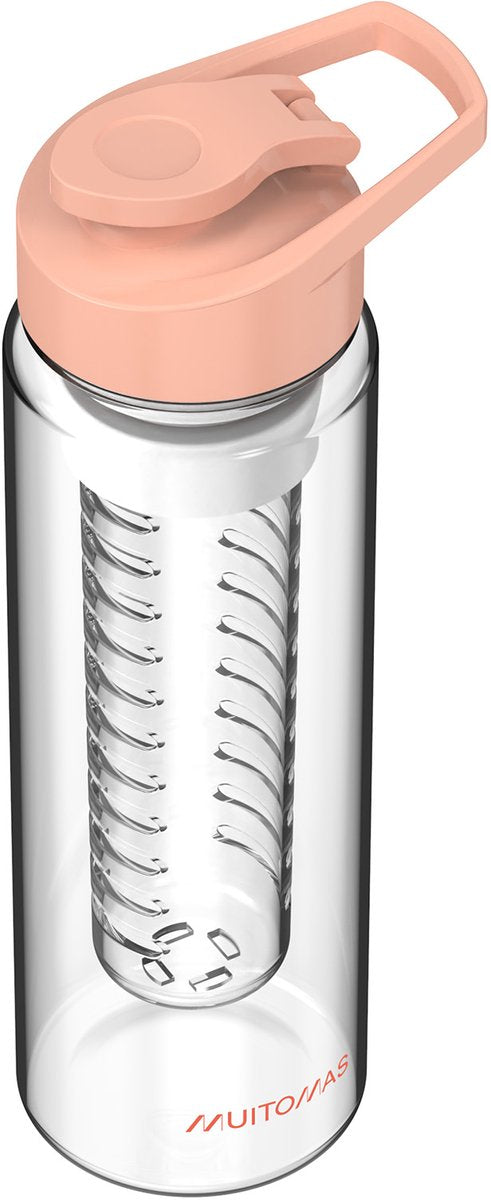 Muitomas waterfles - infuser voor fruit, thee of kruiden – drinktuit - 700ml - peach fuzz