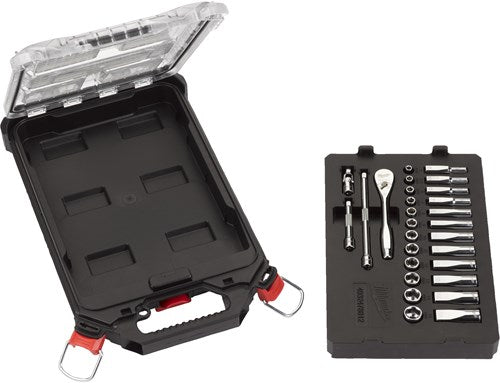 Load image into Gallery viewer, Milwaukee accessoires metrische 1 4 ratel + doppen set (28-delig) in packout compact slim organiser - 4932478812
