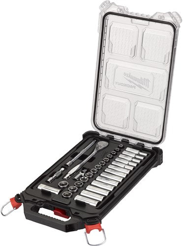 Load image into Gallery viewer, Milwaukee accessoires metrische 3 8 ratel + doppen set (32-delig) in packout compact slim organiser - 4932478813
