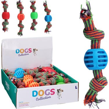Dogs collection hondentouw met speelgoed 19x5x5cm in 4 assorti kleuren