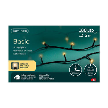 Lumineo kerstverlichting basic 180led outdoor 13,5m champagne