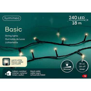 Lumineo led strengverlichting binnen en buiten 18m 240 lampjes warm-wit. met 8 uurs timer en dimfuctie