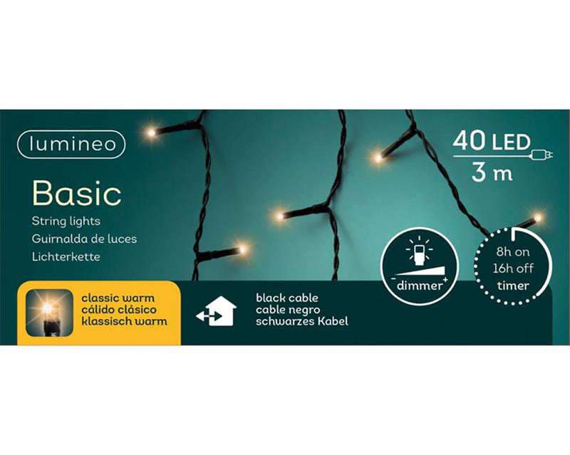 ギャラリービューアに画像をロードする, Lumineo led-verlichting 3m 40 lampjes classic warm. met 8-uurs timer en dimfunctie voor binnen en buiten
