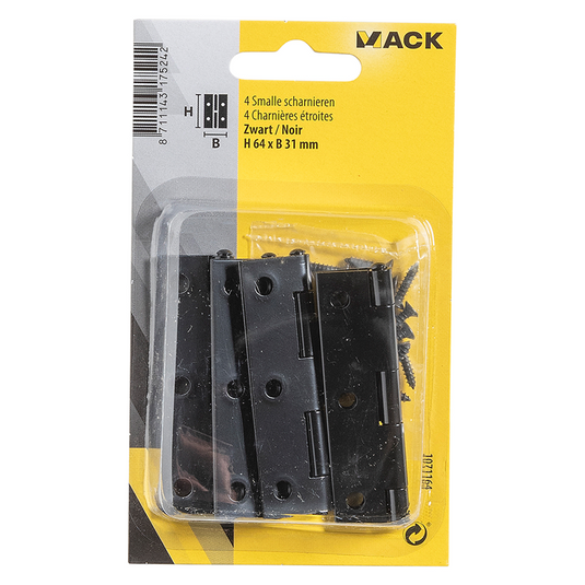 Mack 1071164 - 4 smalle scharnieren zwart h 64 x b 31 mm | 5 stuks