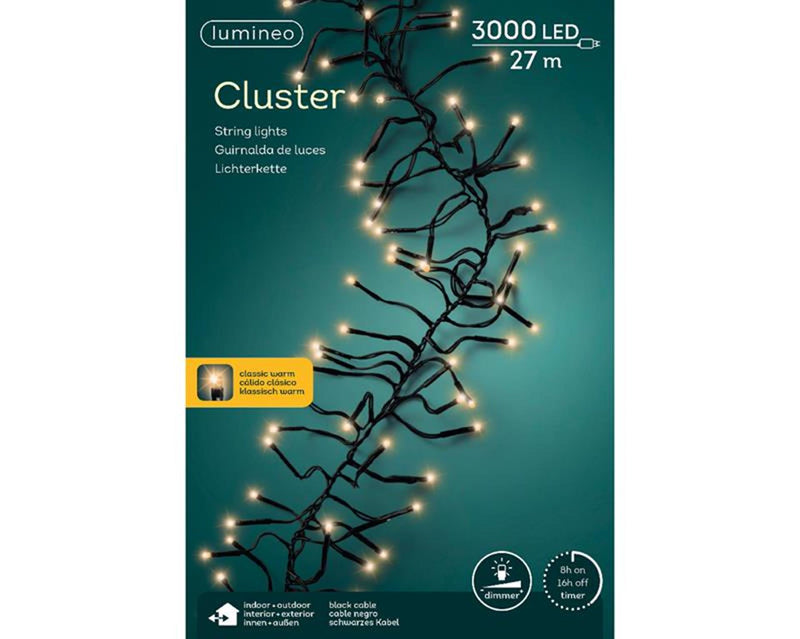 ギャラリービューアに画像をロードする, Lumineo led cluster verlichting 3000l 27m met dimmer en timer, klassiek wit
