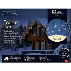 Lumineo icicle led verlichting 5m- 119led warmwit met 8-uurs timer en dimfunctie voor binnen en buiten