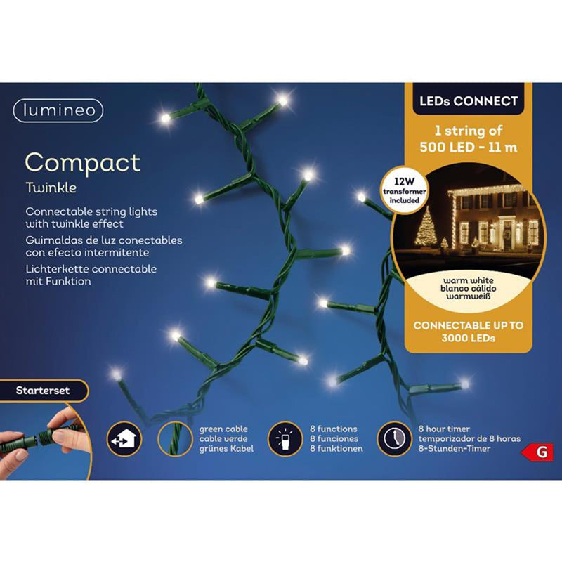 Afbeelding laden in galerijviewer, Lumineo leds koppelbare strengverlichting starterset 11m-500l warm wit
