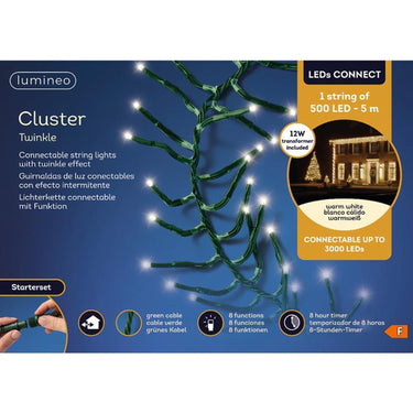 Lumineo led's koppelbare clusterverlichting warm wit 500cm-500l. inclusief startsnoer.