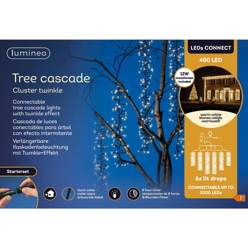 Afbeelding laden in galerijviewer, Lumineo boom cascade led's connect starter set 8 functie twinkel effect en 8 uur timer warm wit
